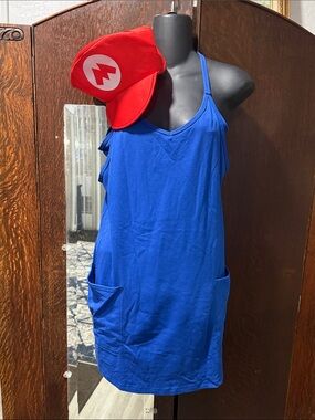 Blue Sleeveless One-Piece Dress with Pockets Super Mario Style